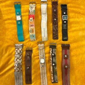 Set of 10 vintage Fossil Watch bands with 3 faces